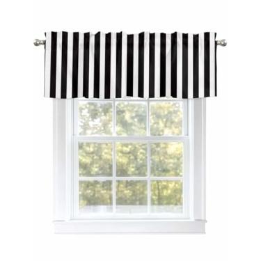 Imagem de Litter Star Sanefas de cozinha para janelas, cortinas com listras pretas e brancas, saia de bolso para varão, cortinas curtas de arte geométrica moderna para quarto, banheiro, sala de estar, 106,7 x