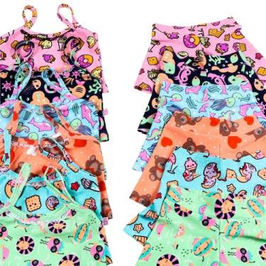 Imagem de Kit 5 Conjunto Roupa Infantil Menina Estampado Blusa Short - Sol Magaz