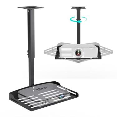 Imagem de Suporte universal de teto para projetor com bandeja, suporte para projetor, roteamento de cabo oculto, altura ajustável até 58 cm, comporta até 5 kg, ideal para home theater e escritório - preto