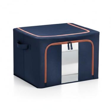 Imagem de Caixa Organizadora Dobrável Life 100 Litros Grande Capacidade, Armazenamento Roupas Cobertores Brinquedos, Com Zíper E Alças Reforçadas, Azul Marinho 60x42x40cm Para Casa E Quarto