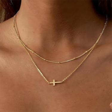 Imagem de 1 colar de corrente de clavícula de camada dupla com design requintado para mulheres, joias finas, presentes personalizados para mulheres, 40+4cm, Cobre, Sem Pedra Preciosa