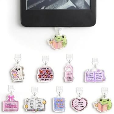 Imagem de 9 peças de pingentes para leitor eletrônico, plugue de poeira com tema engraçado, compatível com porta de carregamento tipo C, presente para amantes de livros, leitores, professores (estilo 2)