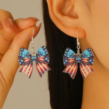Imagem de Brincos patrióticos femininos de 4 de julho, vermelho, branco, azul, bandeira americana, brincos de acrílico para o Dia da Idependência dos EUA, Extra Large, Acrílico, Sem pedra preciosa