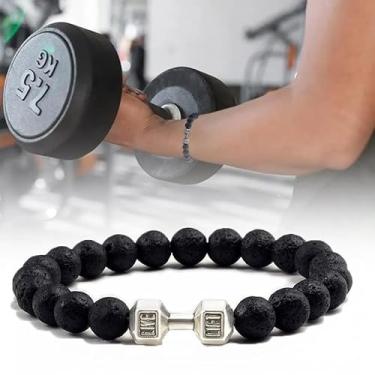 Imagem de 1 pulseira de pedra vulcânica masculina com pingente de haltere cordão de ginástica pulseiras femininas com barra fitness acessório de joias, #3, Pedras vulcânicas, Sem Pedra Preciosa