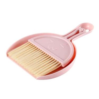 Imagem de Conjunto de mini vassoura e pá de lixo, design de rosto sorridente, escova de limpeza portátil com pá de lixo para escritório, mesa de casa