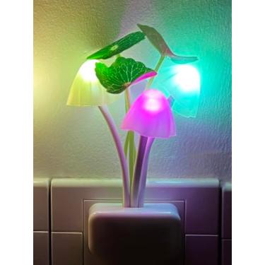 Imagem de Luzes noturnas conectadas à parede – sensor do crepúsculo ao amanhecer bonito lâmpada LED de cogumelo, decoração de luz noturna de 7 cores que muda de cor para casa, sala de estar, quarto, banheiro