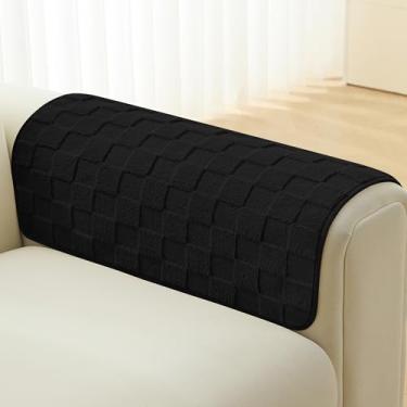 Imagem de Foxdecor Capas felpudas para poltrona, conjunto de 2 capas de poltrona, antiderrapantes, capas de descanso de braço para sofá, capas de poltrona (preta 45,7 x 71 cm)