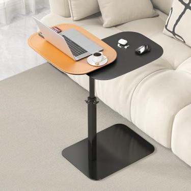 Imagem de Mesa lateral em forma de C, altura ajustável, mesa dupla para laptop, mesa de canto em forma de C giratória de 360°, mesas laterais de sofá móvel que deslizam para baixo, mesa de centro pequena