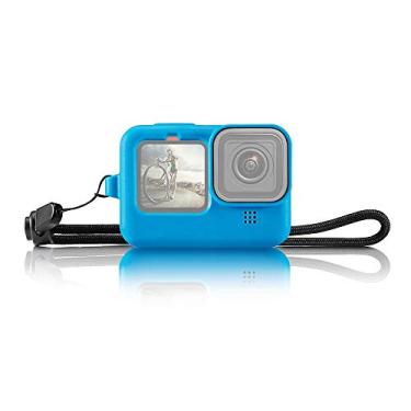 Imagem de Capa protetora de silicone para GoPro HERO12 preto/11 preto/10 preto/9 preto com alça de pulso e capa de lente (azul)