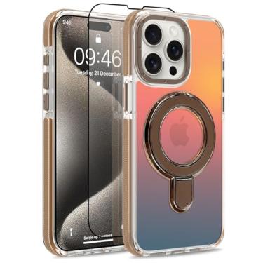 Imagem de MOWIME Capa magnética para iPhone 15 Pro Max com suporte [compatível com Magsafe] [Design fluorescente moderno] [1 protetor de tela] Capa fosca translúcida fina para iPhone 15 Pro Max 6,7 polegadas