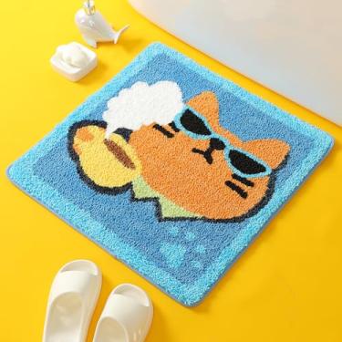 Imagem de Molesun Tapete de banho fofo de gato, tapete de banheiro antiderrapante macio tapete de chuveiro engraçado de microfibra absorvente de água tapetes felpudos para quarto de crianças, quarto, cozinha