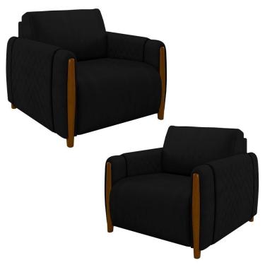 Imagem de Kit 2 Poltronas Decorativas Para Sala De Estar 98cm Amaranto M22 Veludo Preto - Mpozenato