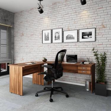 Imagem de Escrivaninha Mesa De Escritório Em L 1,80x1,40m C-02gavetas Nogal