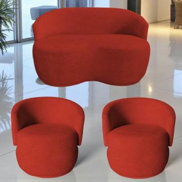 Imagem de Kit Namoradeira + 2 Poltronas Decorativa Beatriz Orgânica Couro Vermel