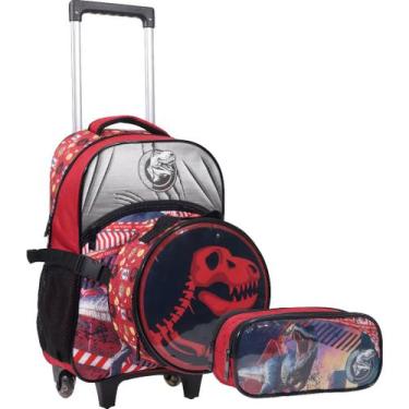 Imagem de Kit Mochila Escolar Dinossauro T-rex De Rodinhas Infantil - YEPP, Verm