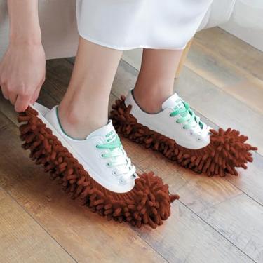 Imagem de 1 par de chinelos de esfregão, capas de limpeza de piso para uso doméstico, almofadas de limpeza de piso para limpeza de azulejos, capa de sapato, marrom