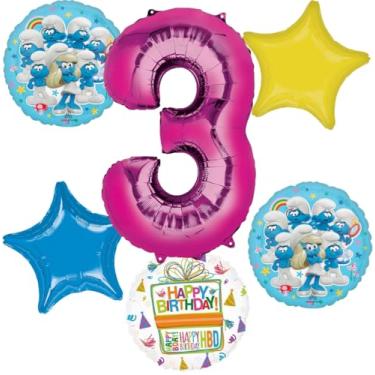 Imagem de Anagram 3rd Birthday Party Supplies Girl Smurf's Theme Balloon Bouquet Decorations
