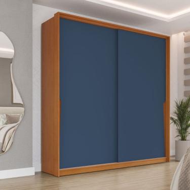 Imagem de Guarda Roupa Roupeiro 2 Portas de Correr 2 Gavetas Porto Freijó Azul Politorno Móveis