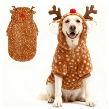 Imagem de EXPAWLORER Moletom com capuz para cachorro fantasia de rena de Natal, suéter fofo para cães de Natal, roupas fofas, casaco de alce quente, roupas de inverno para cachorros, pequenos, médios e grandes