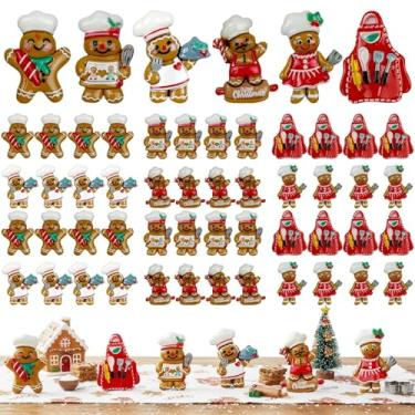 Imagem de OceanCamel 60 peças mini pingentes de gengibre para artesanato de 2,5 cm pingentes de Natal DIY Flatback 6 estilos mini estatuetas de resina para enfeites de Natal DIY, lembrancinhas de festa e