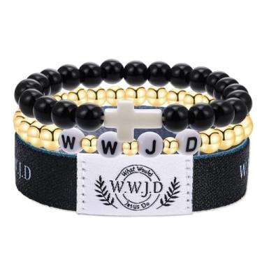 Imagem de BOMAIL 3 pulseiras WWJD para mulheres e homens – Conjunto de pulseiras com cruz de fé, o que Jesus faria, versículo bíblico, pulseiras religiosas, inspiradoras, joias cristãs, presentes, Adjustable