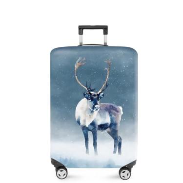 Imagem de FOREVER QUEEN Capa protetora elástica para bagagem de Natal serve para acessórios de viagem de 50 a 86 cm, Rena de inverno, S(fits 20-22inch suitcase), Mármore