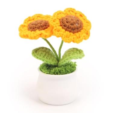 Imagem de Solarfun Vaso de Girassol de Crochê Feito à Mão - Mini Flores Amigurumi para Mesa, Casa, Decoração de Escritório, Presente de Apreciação do Professor