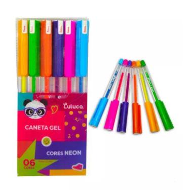 Imagem de Kit Caneta em Gel Luluca 06 Cores Neon C/ Glitter Ponta 1.0mm Youtuber