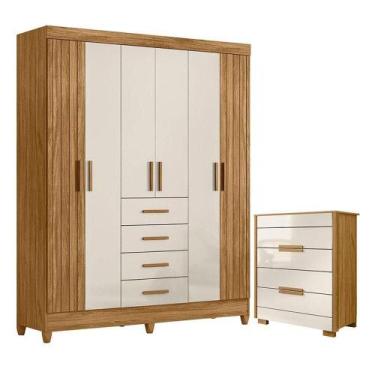 Imagem de Guarda Roupa Solteiro Aruba E Cômoda Dhara Freijó Off White - Moval - 