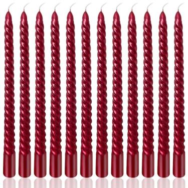 Imagem de Conjunto de velas cônicas em espiral vinho de 25 cm para Natal e Dia dos Namorados, pacote com 12 castiçais vermelhos sem perfume, velas finas para casamentos, eventos religiosos e políticos