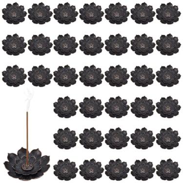 Imagem de WEBEEDY Suporte de incenso com 36 peças de palitos de lótus, queimador de incenso, bronze vermelho, suporte de incenso, para vara, apanhador de cinzas, multifuros, para casa, ioga, meditação, Natal
