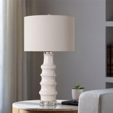 Imagem de Luminária de mesa contemporânea de cerâmica, estilo americano, luxuosa, com LED, para sala de estar, quarto, escritório, casa de campo, hotel ou mesa de cabeceira (Estilo 293A)