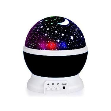 Imagem de Luminaria Abajur Giratorio Projeçao Preto Globo Luz Estrelas Festa Criança Quarto