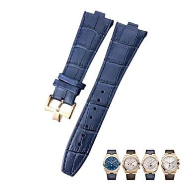 Imagem de WYUYIWH Pulseira para relógio Vacheron Constantin Overseas, preto, azul, marrom, grão de bambu, pulseira de relógio de interface convexa de couro genuíno de 25 mm