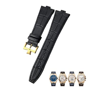 Imagem de WYUYIWH Pulseira para relógio Vacheron Constantin Overseas, preto, azul, marrom, grão de bambu, pulseira de relógio de interface convexa de couro genuíno de 25 mm