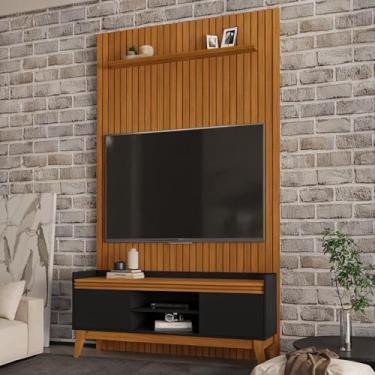 Imagem de Painel Ripado Com Rack Tv 55 Polegadas Asturias 139cm - Preto e Cedro