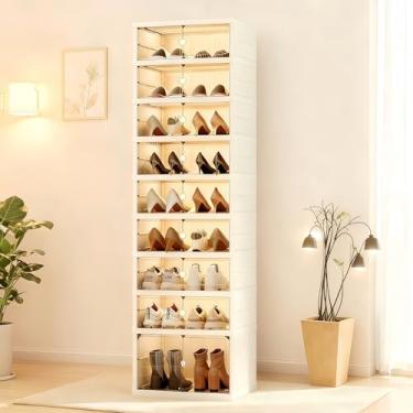 Imagem de Elayce Organizador de sapateira dobrável, armário de sapatos de fileira dupla de 9 camadas (8 + 1 de altura), caixas de armazenamento de sapatos empilháveis sem instalação com portas magnéticas