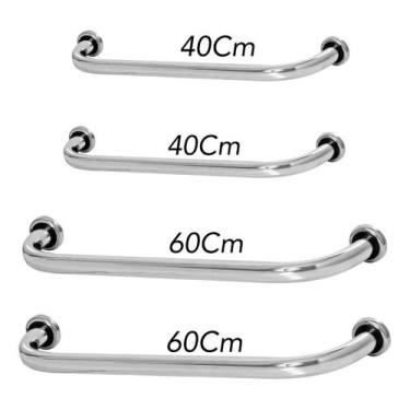 Imagem de Kit 4 Barras De Apoio De Idoso Para Banheiro 2 40cm E 2 60cm - MetalCr