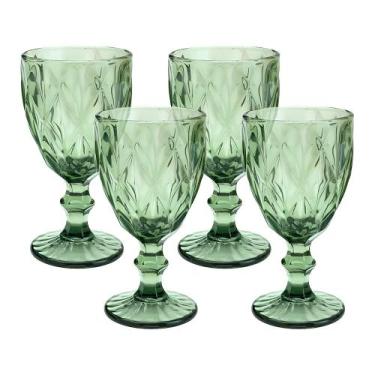 Imagem de Jogo 4 Taças de Vidro Diamond Diamante Verde 300ml Água Class Home