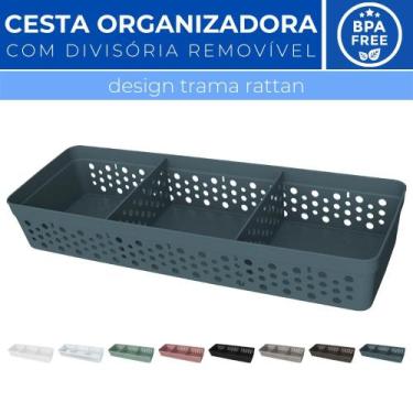 Imagem de Cesto Organizador Trama Rattan c/ Divisória Removível 34x11 - Usual Ut