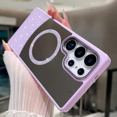 Imagem de Capa magnética espelhada com diamantes coloridos e estilosa para Samsung Galaxy S25 S24 S23 S22 S21 Ultra Plus S24fe A55 A35 A25 A15 (para Galaxy S24 Ultra/roxo)