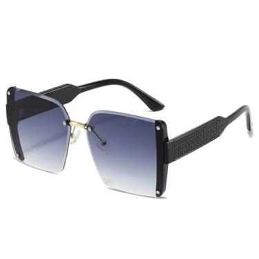 Imagem de Óculos de sol de luxo da moda com gradiente de leopardo, feminino, retrô, tendência, armação, sem aro, masculino, UV400 (preto, cinza)