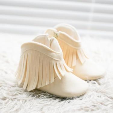 Imagem de Botas de borlas para bebês meninas meninos e meninas aconchegantes botas quentes de inverno sapatos de berço antiderrapantes para crianças pequenas, Bege, 12-18 Months Toddler