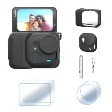 Imagem de Capa protetora de silicone para Insta 360 GO Ultra com 2 películas protetoras de tela de vidro temperado HD e 2 películas de lente, antiarranhões e à prova de choque para acessórios de câmera Insta360