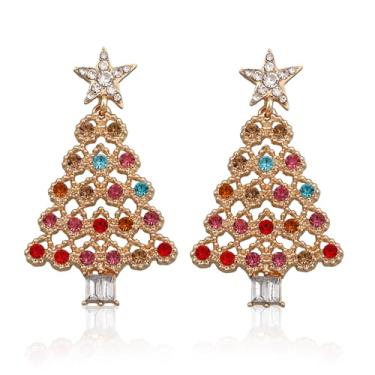Imagem de Brincos de árvore de Natal para mulheres, strass, cristal brilhante, zircão, árvore de Natal, pingentes, pentagrama de Natal, joias, presentes para ela, Zinco, Sem pedra preciosa
