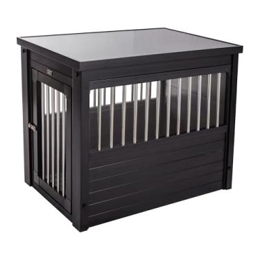 Imagem de New Age Pet Mesa de canto ECOFLEX para cães – Caixa para animais de estimação estilo móvel para cães treinados – Tubo de aço inoxidável e fecho trancado – Garantia do fabricante, média, preta