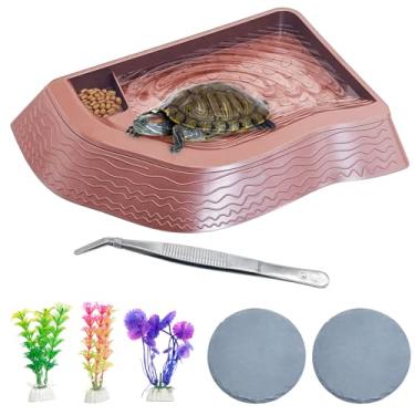 Imagem de BNOSDM Tartaruga piscina profunda 6 peças tartaruga comida tigela de água com rampa folha réptil banheira prato de imersão para caixa tartaruga vermelha pé tartaruga dragão barbudo sapo lagarto