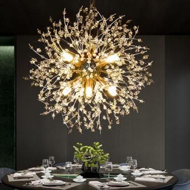 Imagem de JUHOM Lustre de cristal, lustres modernos com contas de fogos de artifício, luminária pendente de ouro dente-de-leão, luminária suspensa para quarto, sala de jantar, cozinha, fazenda, corredor, hall
