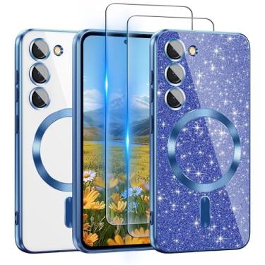 Imagem de ATUMP Capa para Galaxy S23+ Plus compatível com MagSafe, [cartão de glitter e 2 peças de películas HD] Linda capa brilhante brilhante [nunca amarela], fina, à prova de choque, antiarranhões, macia e