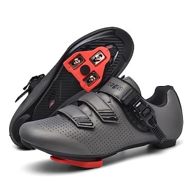 Imagem de Vicogn Tênis de ciclismo interno masculino e feminino compatível com bicicleta Peloton pré-instalado com Look Delta Cleats Outdoor Road Biking, Cinza, 7.5 Women/6 Men